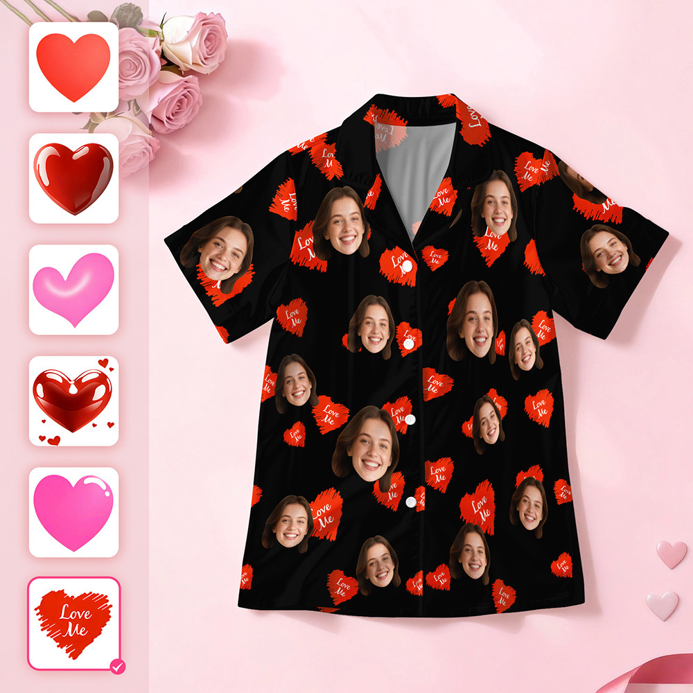 Pijama De Manga Corta Con Cara Personalizada, Ideal Como Pijama Para Parejas Con Cara De Corazón, Regalo De San Valentín Para Él. - santacalcetines