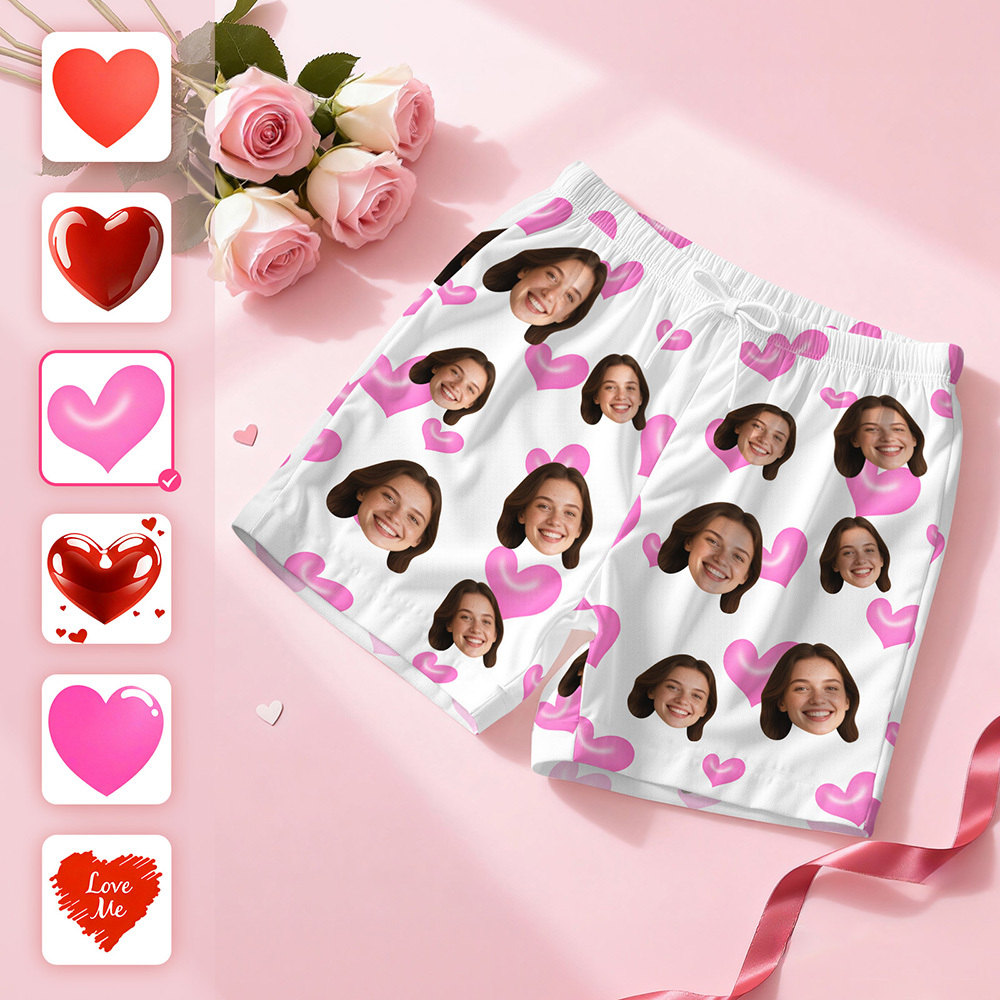 Pijama De Manga Corta Con Cara Personalizada, Ideal Como Pijama Para Parejas Con Cara De Corazón, Regalo De San Valentín Para Él. - santacalcetines