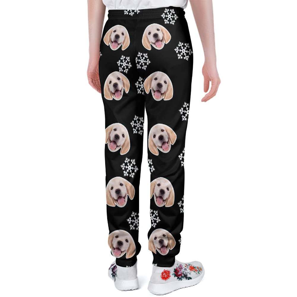 Pantalones De Chándal De Navidad Con Cara De Perro Personalizados Joggers Unisex - 
