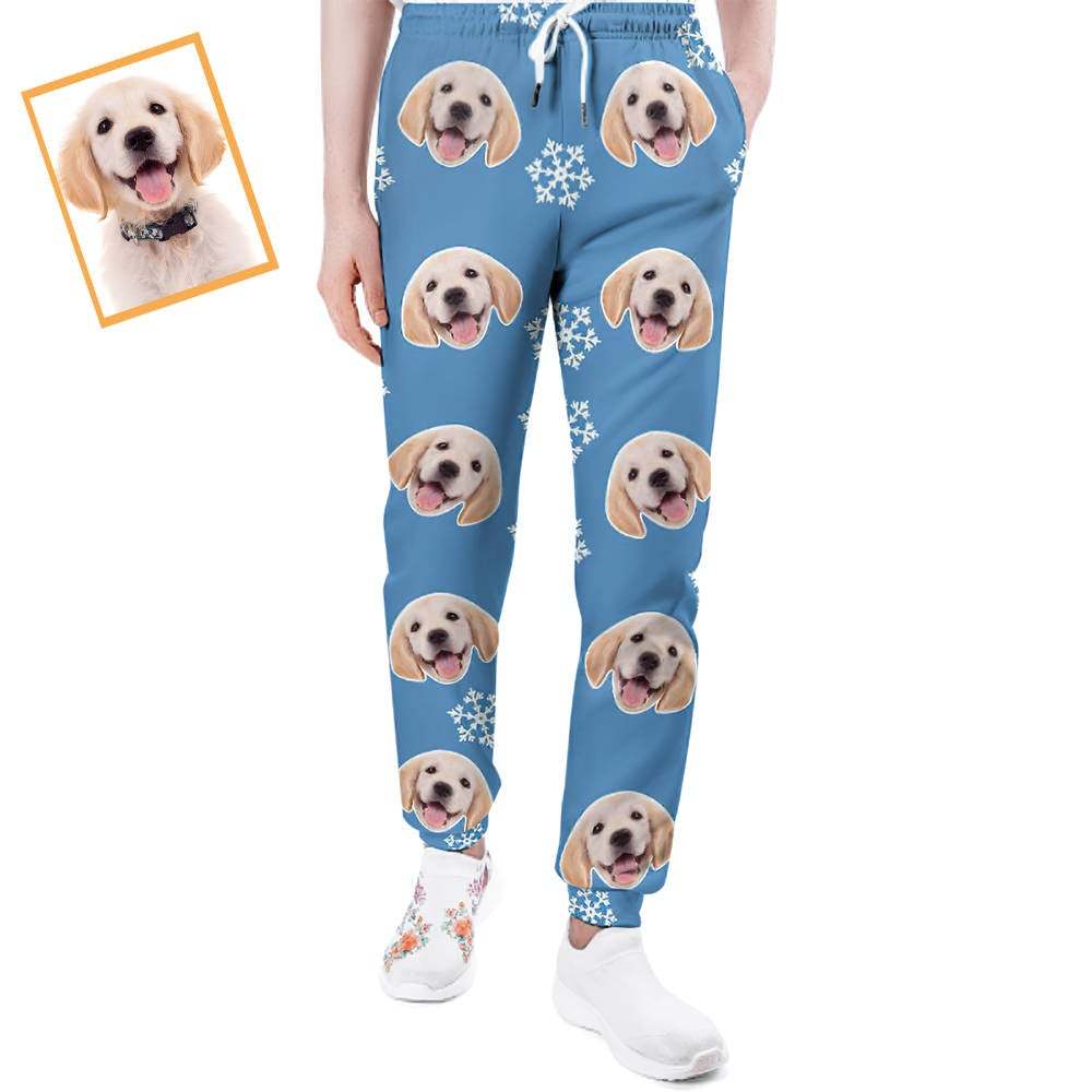 Pantalones De Chándal De Navidad Con Cara De Perro Personalizados Joggers Unisex - 