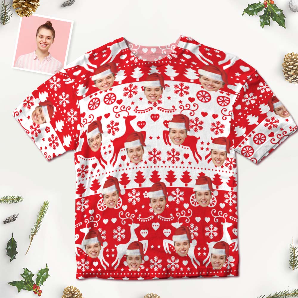 Camiseta Con Cara Personalizada, Regalos De Navidad, Camiseta Navideña De Alce