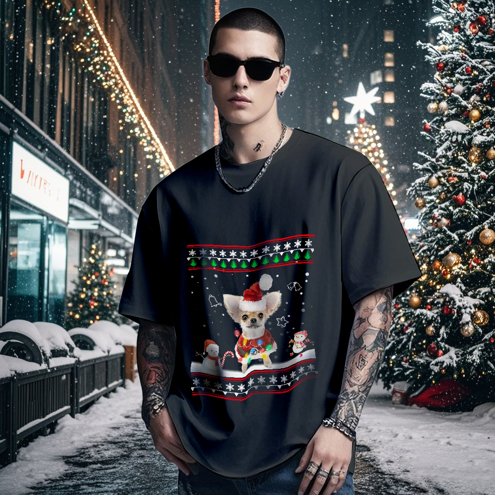 Camiseta Vintage Con Foto Personalizada, Camiseta Con Tema Navideño, Camiseta Vintage Con Linterna - santacalcetines