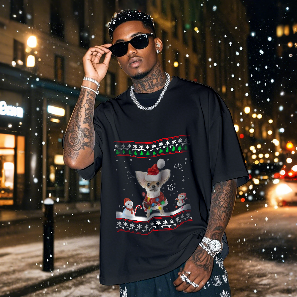 Camiseta Vintage Con Foto Personalizada, Camiseta Con Tema Navideño, Camiseta Vintage Con Linterna - santacalcetines