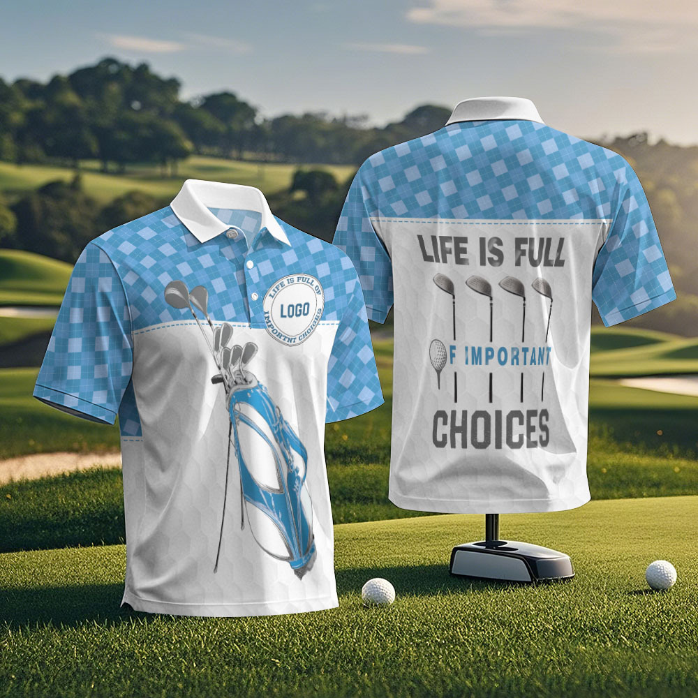 Polo De Golf Personalizado Con Logotipo, Color Verde Azulado Y Blanco, Palmeras Hawaianas, Camiseta Polo De Rendimiento, Regalo - santacalcetines