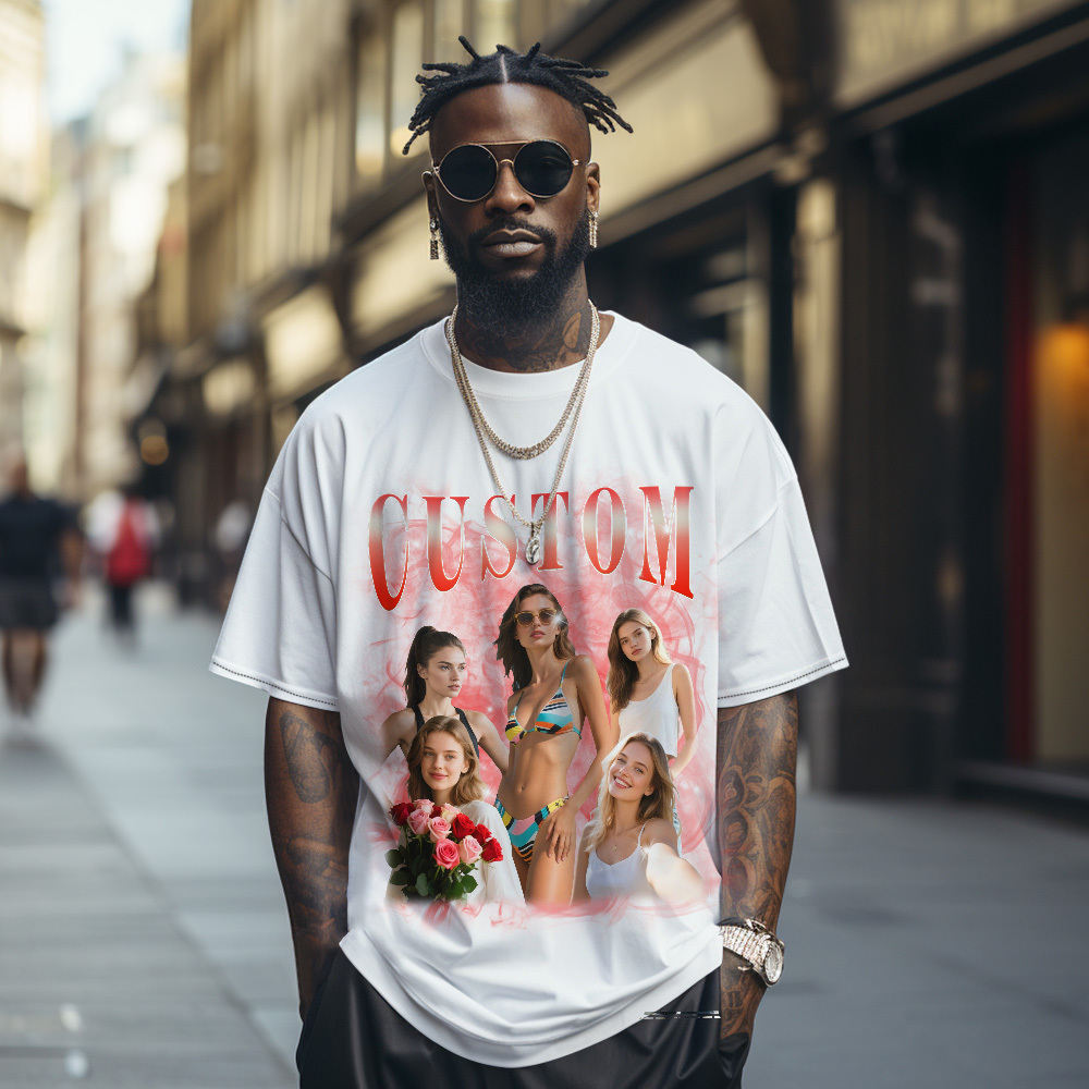 Camiseta Vintage Con Foto Personalizada, Nombre Y Cuerpo Completo, Regalo Para Pareja, Color Blanco - santacalcetines