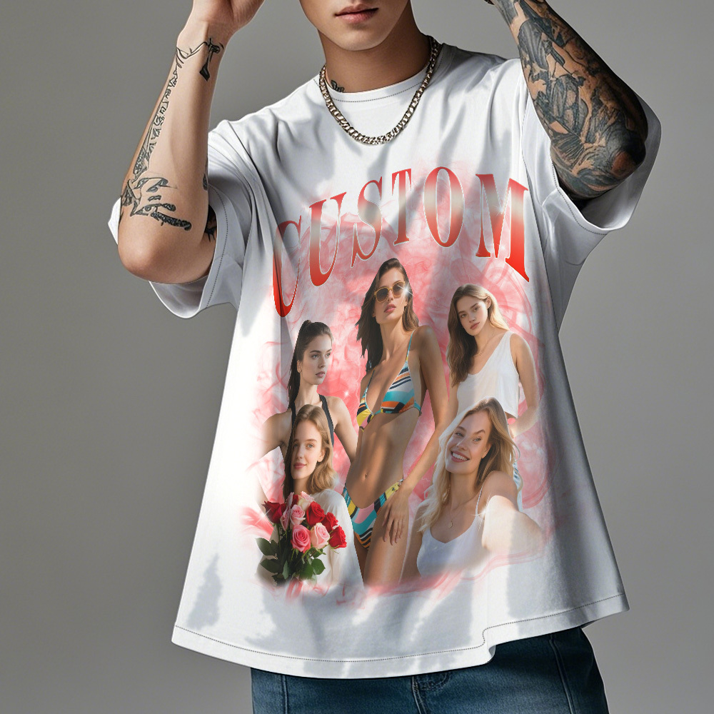 Camiseta Vintage Con Foto Personalizada, Nombre Y Cuerpo Completo, Regalo Para Pareja, Color Blanco - santacalcetines