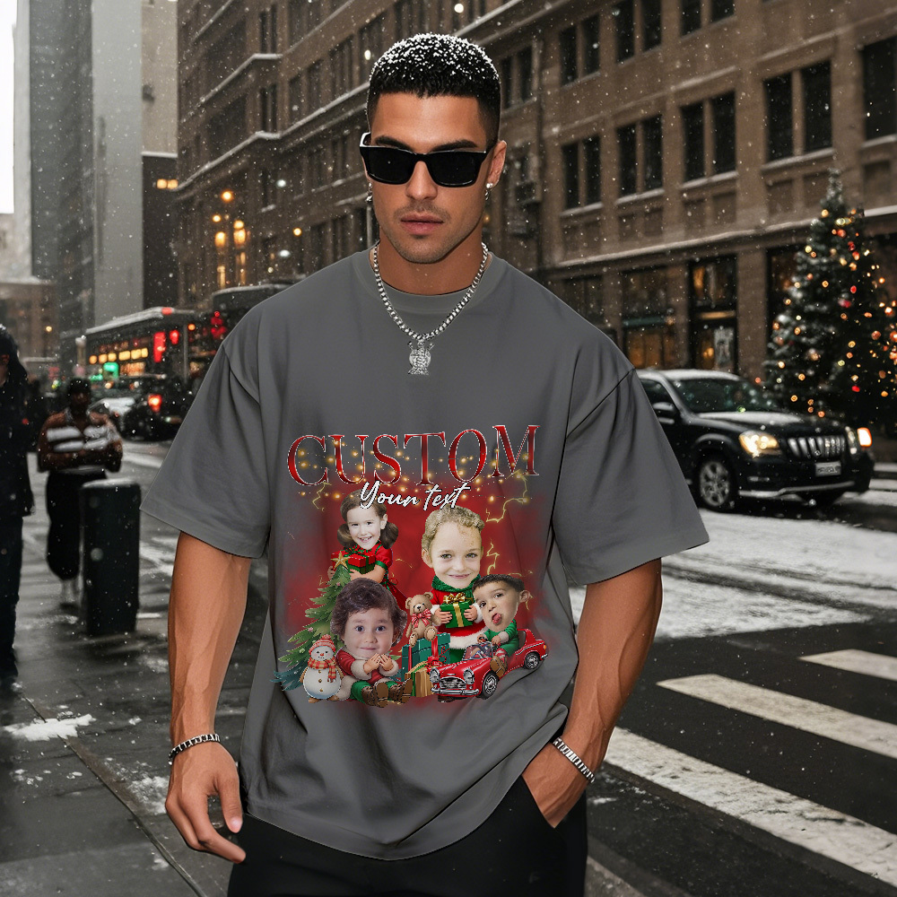 Camiseta Personalizada Con Foto De Papá Noel, Estilo Retro Navideño, Linda Camiseta Navideña Infantil, Regalo Navideño Divertido Y Personalizado Para Parejas Y Amigos. - santacalcetines