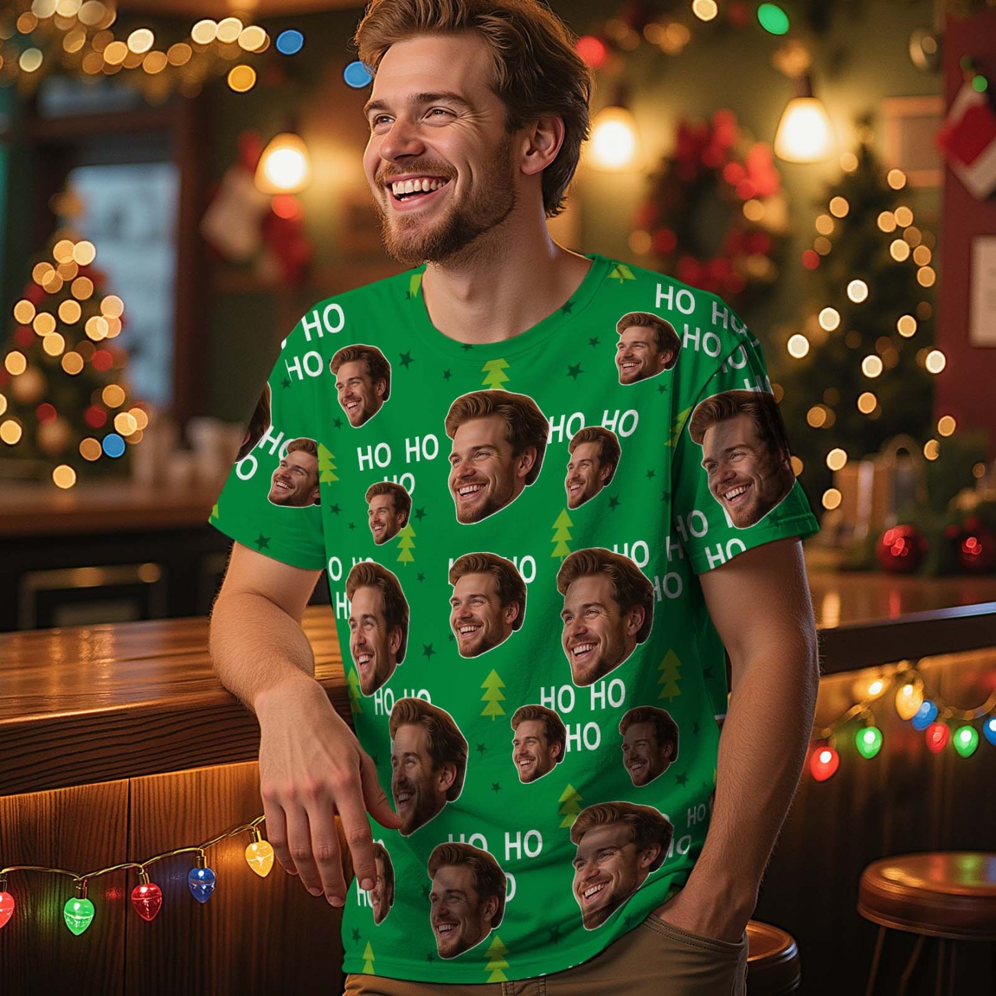 Camiseta Con Foto Personalizada De Árbol De Navidad. Camiseta Con Foto Personalizada De Ho Ho. Idea De Regalo Vintage. - santacalcetines