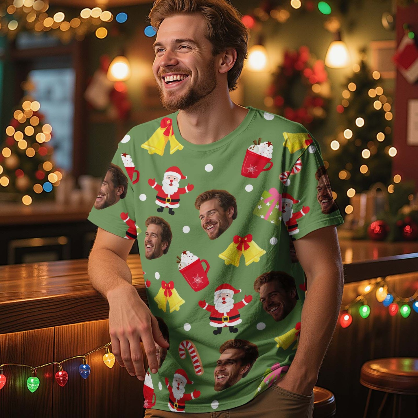 Camisetas Navideñas Personalizadas Con Foto Y Campanas. Regalos Navideños Personalizados Para Familiares Y Amigos. - santacalcetines