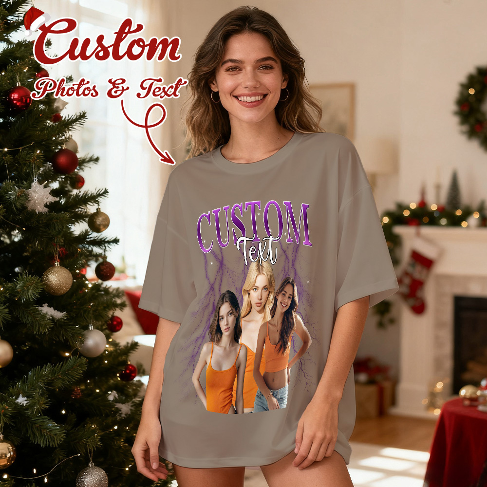 Camisetas Navideñas Personalizadas Estilo Vintage, De Algodón, Con Foto Y Nombre. Camisetas Personalizadas Estilo Años 90. - santacalcetines