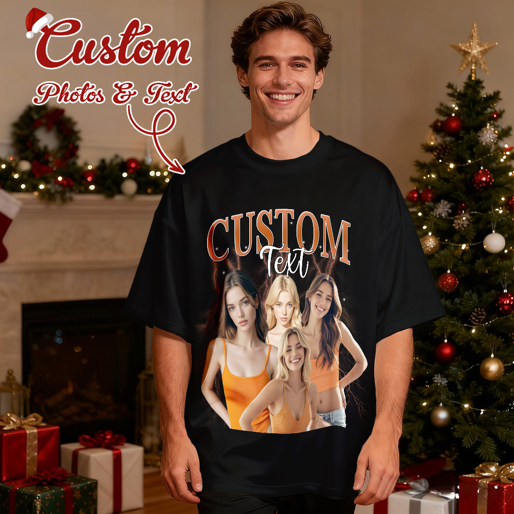 Camisetas Navideñas Personalizadas Estilo Vintage, De Algodón, Con Foto Y Nombre. Camisetas Personalizadas Estilo Años 90. - santacalcetines