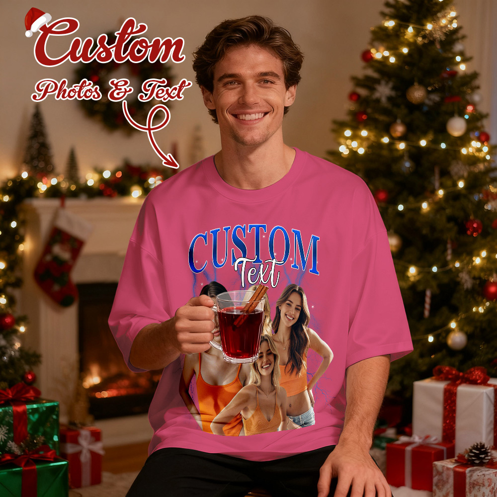 Camisetas Navideñas Personalizadas Estilo Vintage, De Algodón, Con Foto Y Nombre. Camisetas Personalizadas Estilo Años 90. - santacalcetines