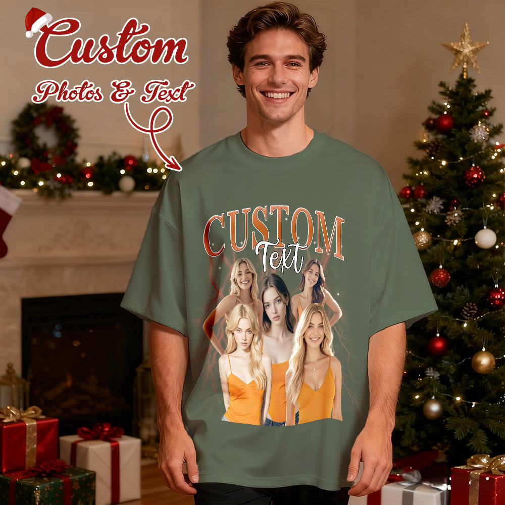 Camisetas Navideñas Personalizadas Estilo Vintage, De Algodón, Con Foto Y Nombre. Camisetas Personalizadas Estilo Años 90. - santacalcetines