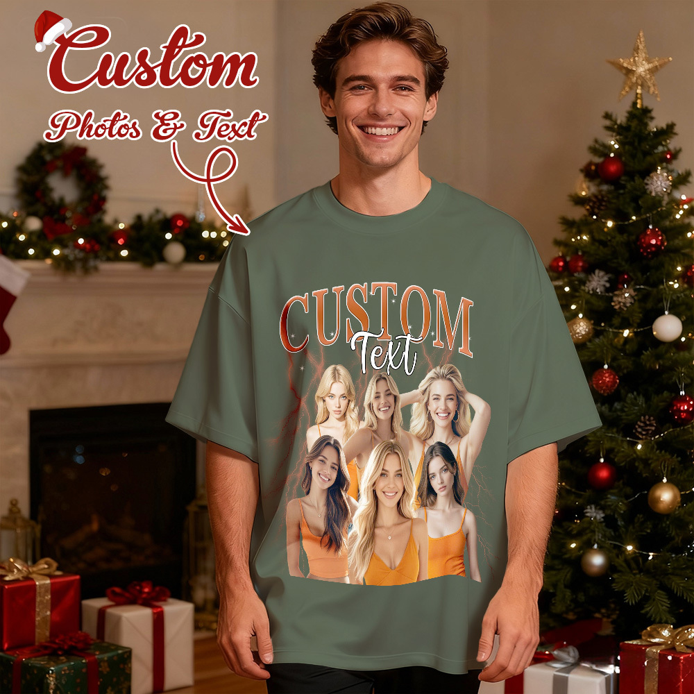 Camisetas Navideñas Personalizadas Estilo Vintage, De Algodón, Con Foto Y Nombre. Camisetas Personalizadas Estilo Años 90. - santacalcetines