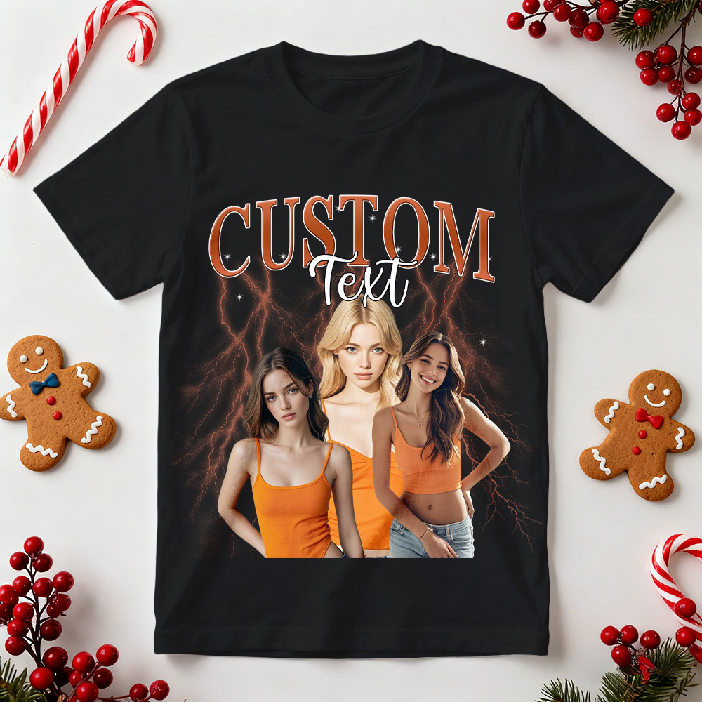 Camiseta Navideña Personalizada Con Foto Vintage Y Nombre. Regalo Único Para Parejas, Familiares O Amigos. - santacalcetines