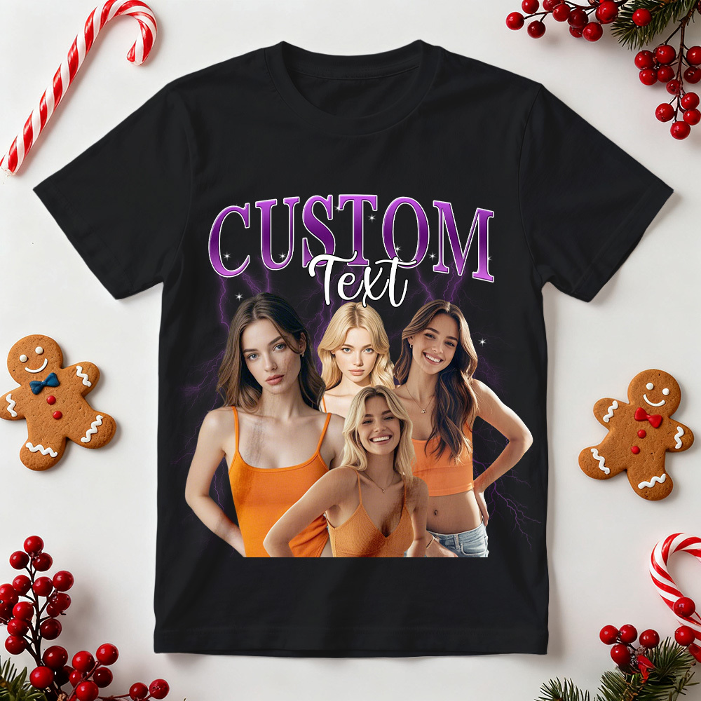 Camiseta Navideña Personalizada Con Foto Vintage Y Nombre. Regalo Único Para Parejas, Familiares O Amigos. - santacalcetines