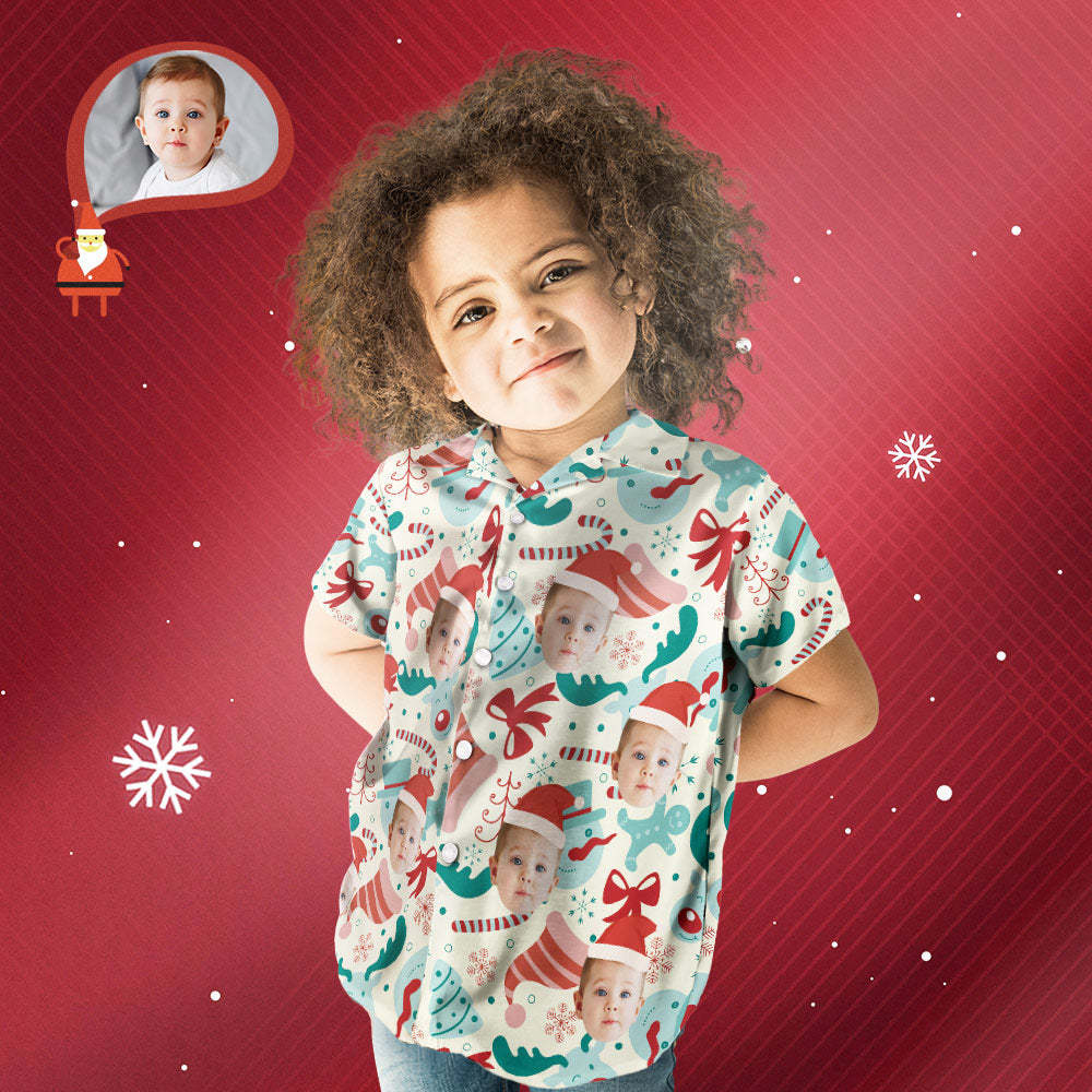 Camisa De Cara Personalizada Foto Personalizada Camisa Hawaiana Para Niños Regalo De Navidad - Gorro De Papá Noel - 