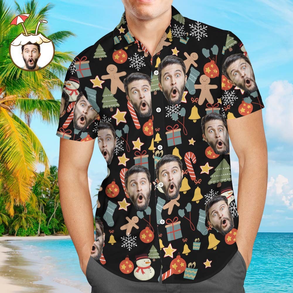 Camisa De Cara Personalizada Foto Personalizada Camisa Hawaiana Para Hombre Regalo Sorpresa De Navidad - Feliz Navidad - 