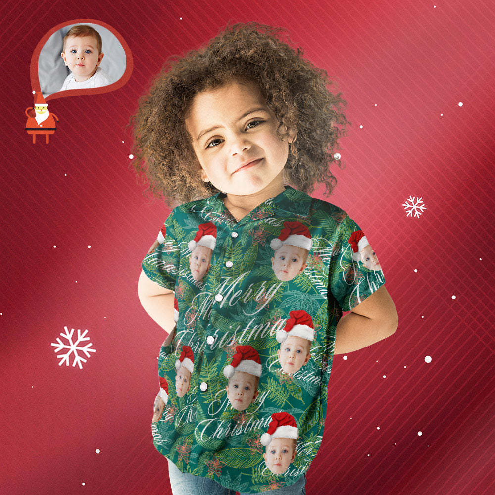 Camisa Hawaiana Personalizada Con Cara Personalizada Para Niños Con Estampado De Hojas - 