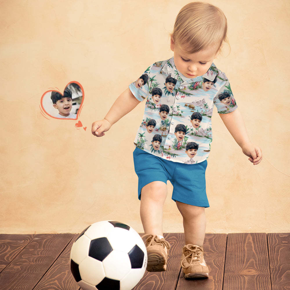 Camisa De Cara Personalizada Camisa Hawaiana Para Niños Vista Al Mar - santacalcetines
