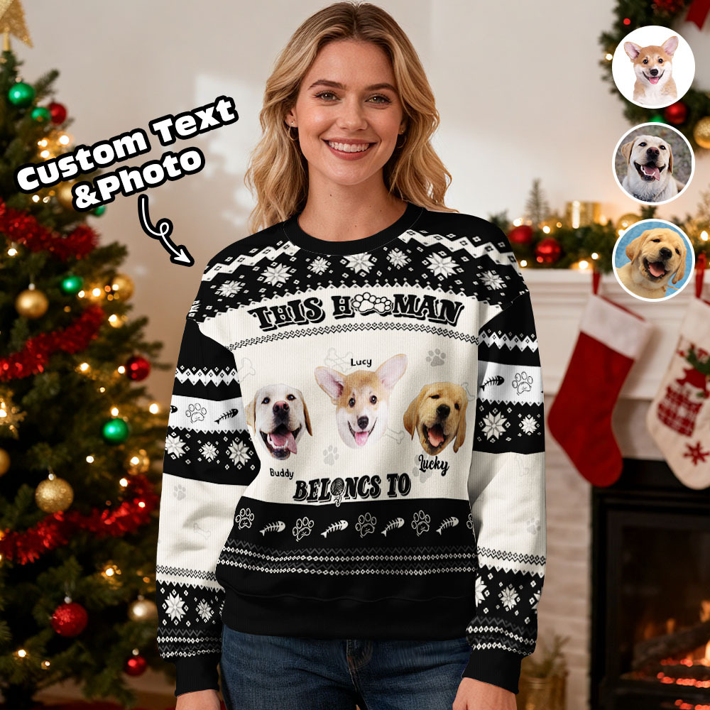 Sudadera Con Capucha Con Cuello Redondo Y Cara Personalizada, Foto Personalizada, Regalos De Navidad Para La Familia, Lindo Suéter Con Cara De Mascota, Led De Navidad, Sudaderas Con Capucha Unisex - santacalcetines