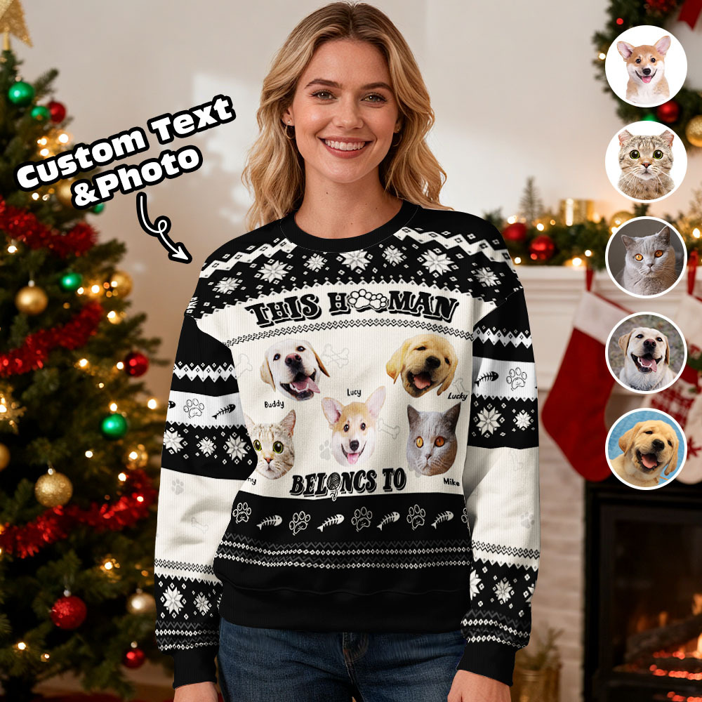 Sudadera Con Capucha Con Cuello Redondo Y Cara Personalizada, Foto Personalizada, Regalos De Navidad Para La Familia, Lindo Suéter Con Cara De Mascota, Led De Navidad, Sudaderas Con Capucha Unisex - santacalcetines