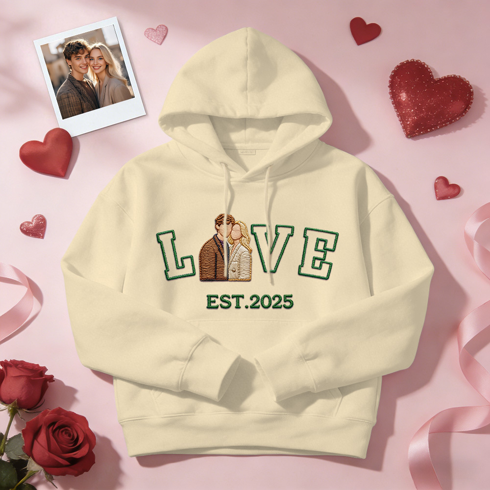 Sudadera Con Capucha Personalizada Con Foto Bordada De Pareja Love Est Year - santacalcetines