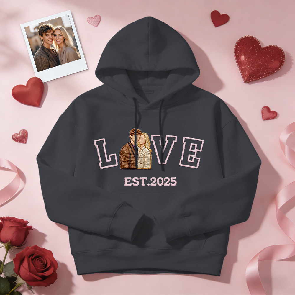 Sudadera Con Capucha Personalizada Con Foto Bordada De Pareja Love Est Year - santacalcetines