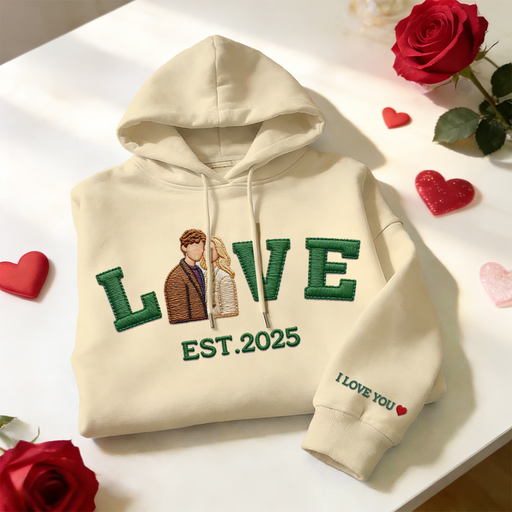 Sudadera Con Capucha Personalizada Con Foto Bordada De Pareja Love Est Year - santacalcetines