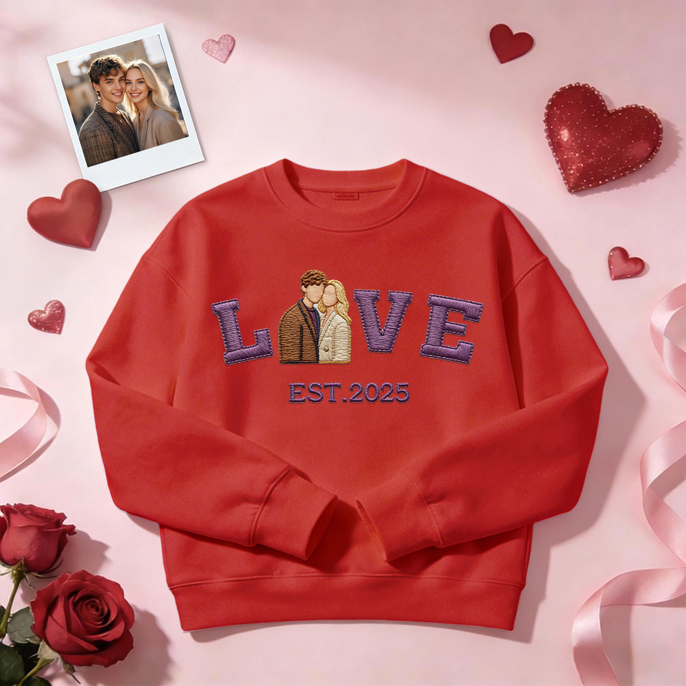Sudadera Con Capucha Personalizada Con Foto Bordada De Pareja Love Est Year - santacalcetines