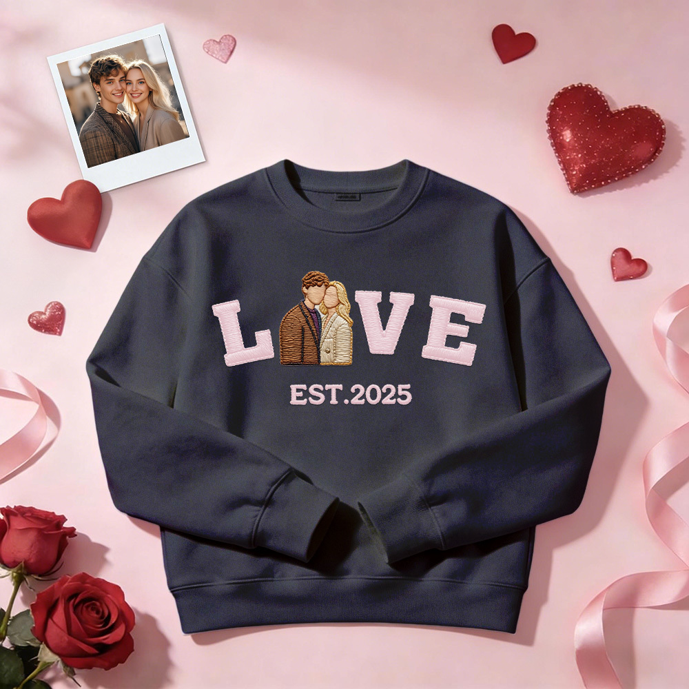 Sudadera Con Capucha Personalizada Con Foto Bordada De Pareja Love Est Year - santacalcetines