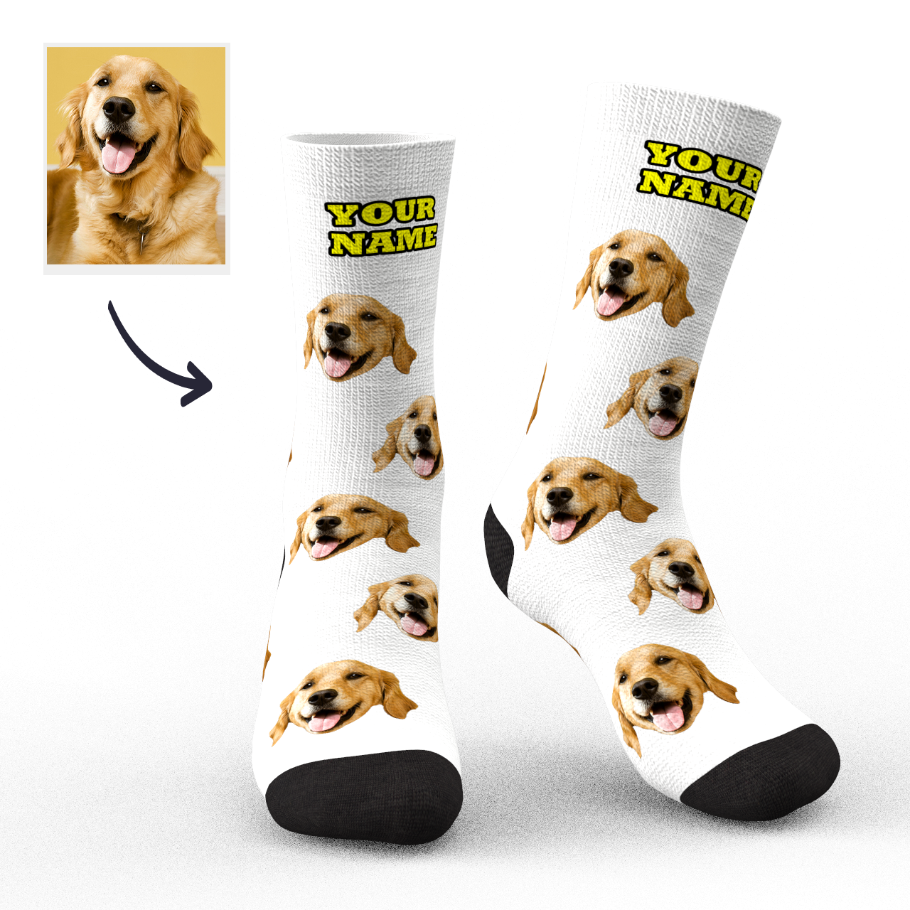 Calcetines Personalizados con Calcetines con Cara de Perro Vista Previa 3D
