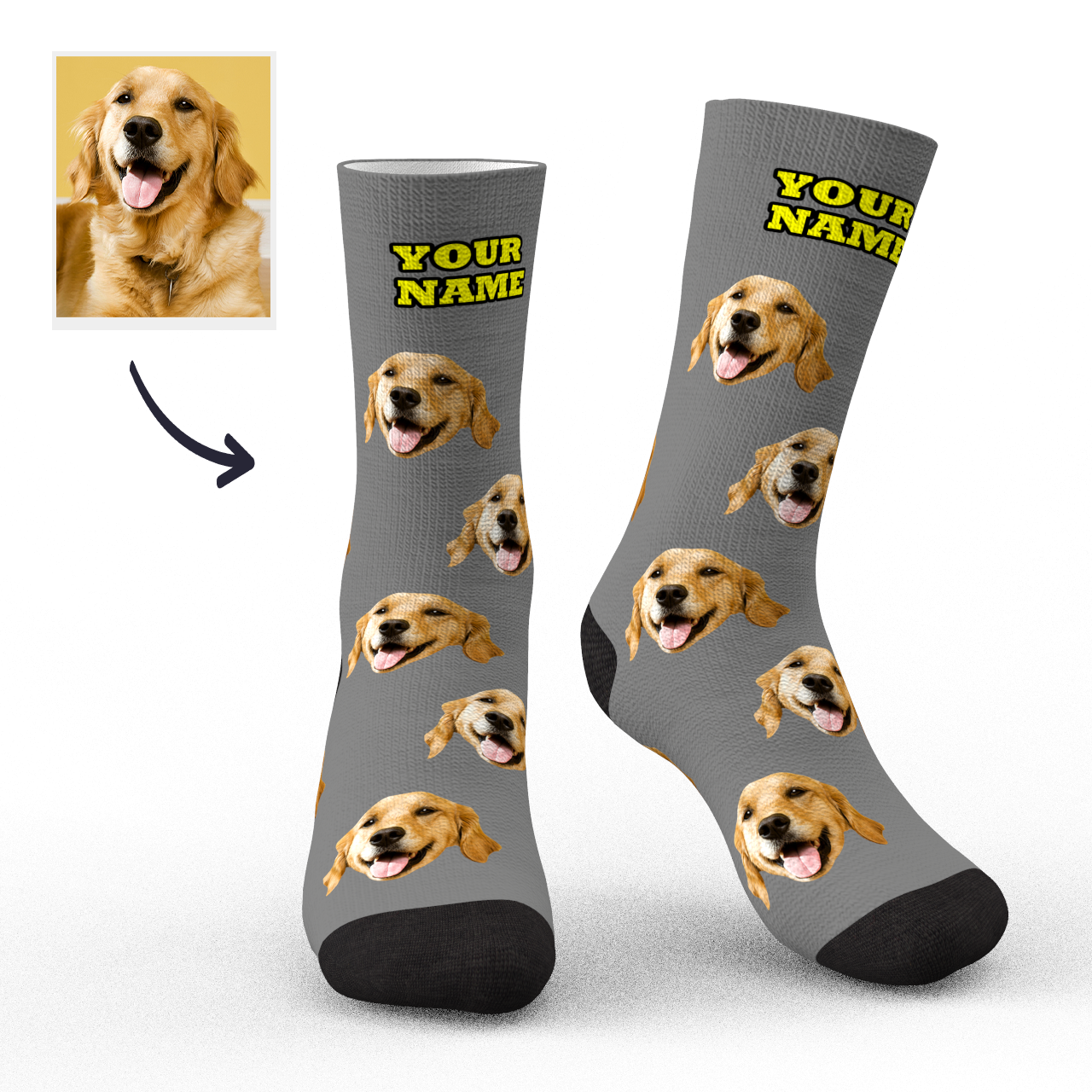 Calcetines Personalizados con Calcetines con Cara de Perro Vista Previa 3D
