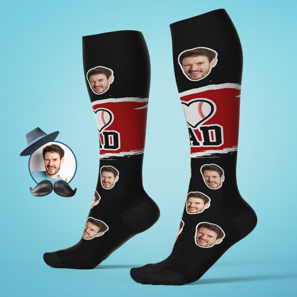Calcetines Hasta La Rodilla Personalizados Con I Heart Dad, Compresión Personalizada, Torneo Del Día Del Padre, Equipo Deportivo, Béisbol, Softbol, ​​fútbol - santacalcetines