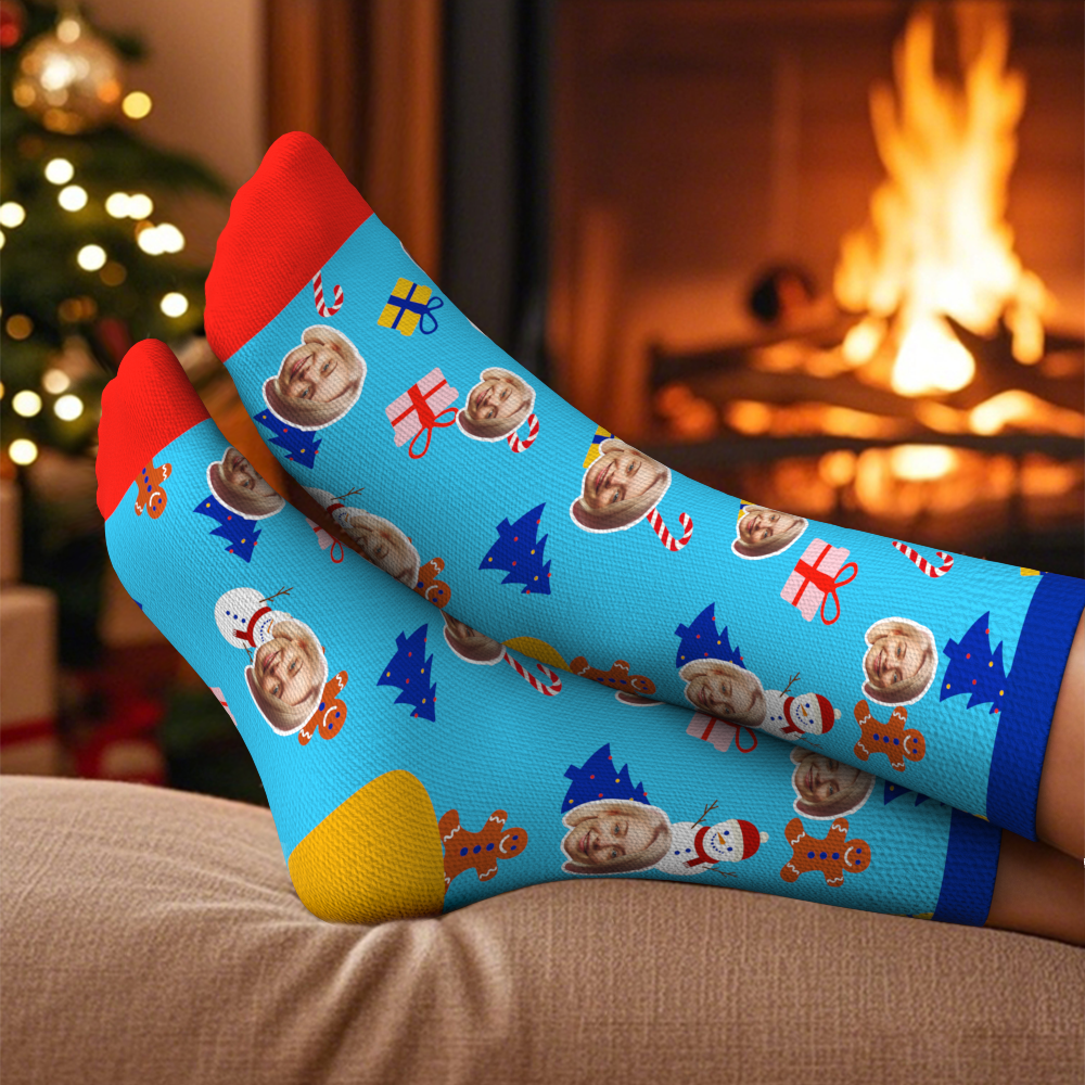 Calcetines Navideños Personalizados Con Foto De Cara Completa, Diseño Personalizado Divertido Y Personalizado, La Mejor Idea De Regalo Para Navidad