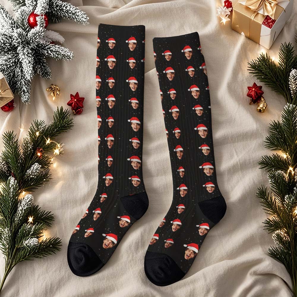 Regalos De Navidad Cara Personalizada Calcetines Hasta La Rodilla Calcetines De Navidad Personalizados Feliz Navidad Corazón Cara Completa - santacalcetines