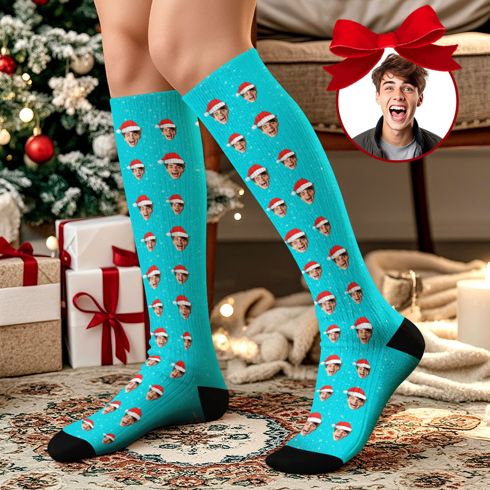 Regalos De Navidad Cara Personalizada Calcetines Hasta La Rodilla Calcetines De Navidad Personalizados Feliz Navidad Corazón Cara Completa - santacalcetines
