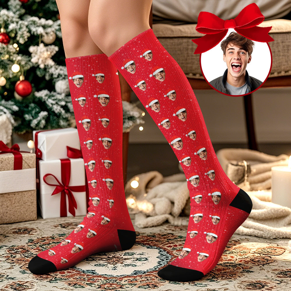 Regalos De Navidad Cara Personalizada Calcetines Hasta La Rodilla Calcetines De Navidad Personalizados Feliz Navidad Corazón Cara Completa - santacalcetines