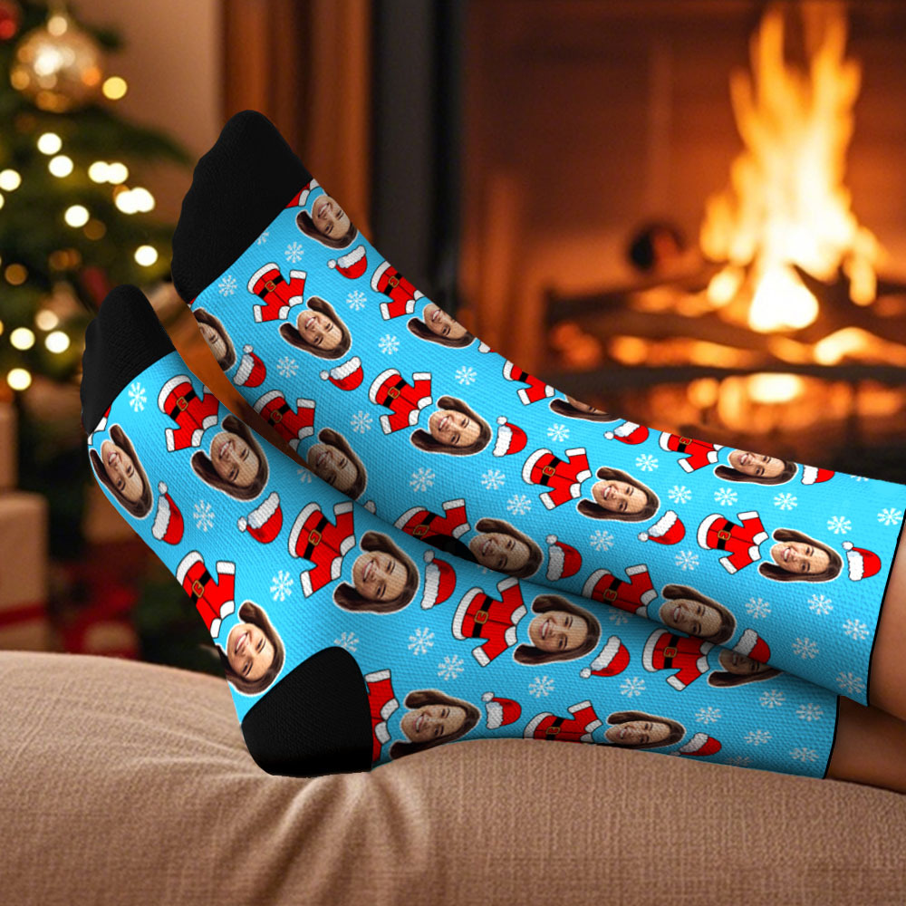 Calcetines Personalizados Con Cara De Mascota, Calcetines Multicolores De Papá Noel, Calcetines Navideños Personalizados Con Foto, Regalo Divertido Para Familiares Y Amigos. - santacalcetines