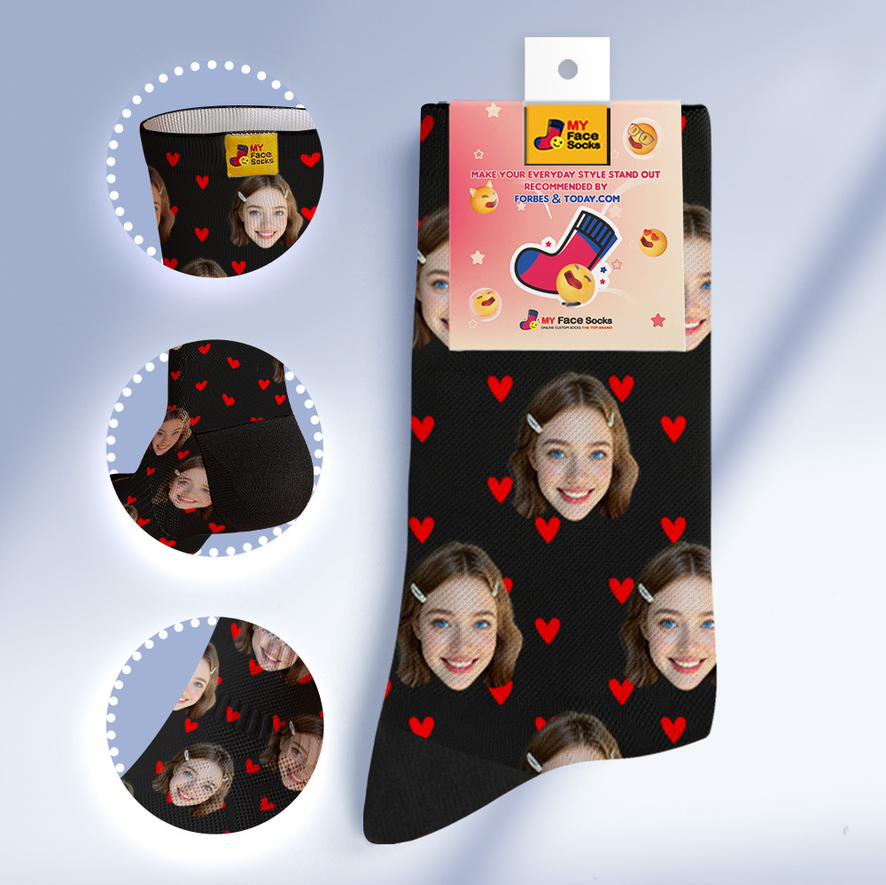 Calcetines Personalizados Con Cara De Corazón, Calcetines Personalizados Con Foto De Cara, Regalo Divertido, Calcetines Familiares Con Foto De Pareja. - santacalcetines