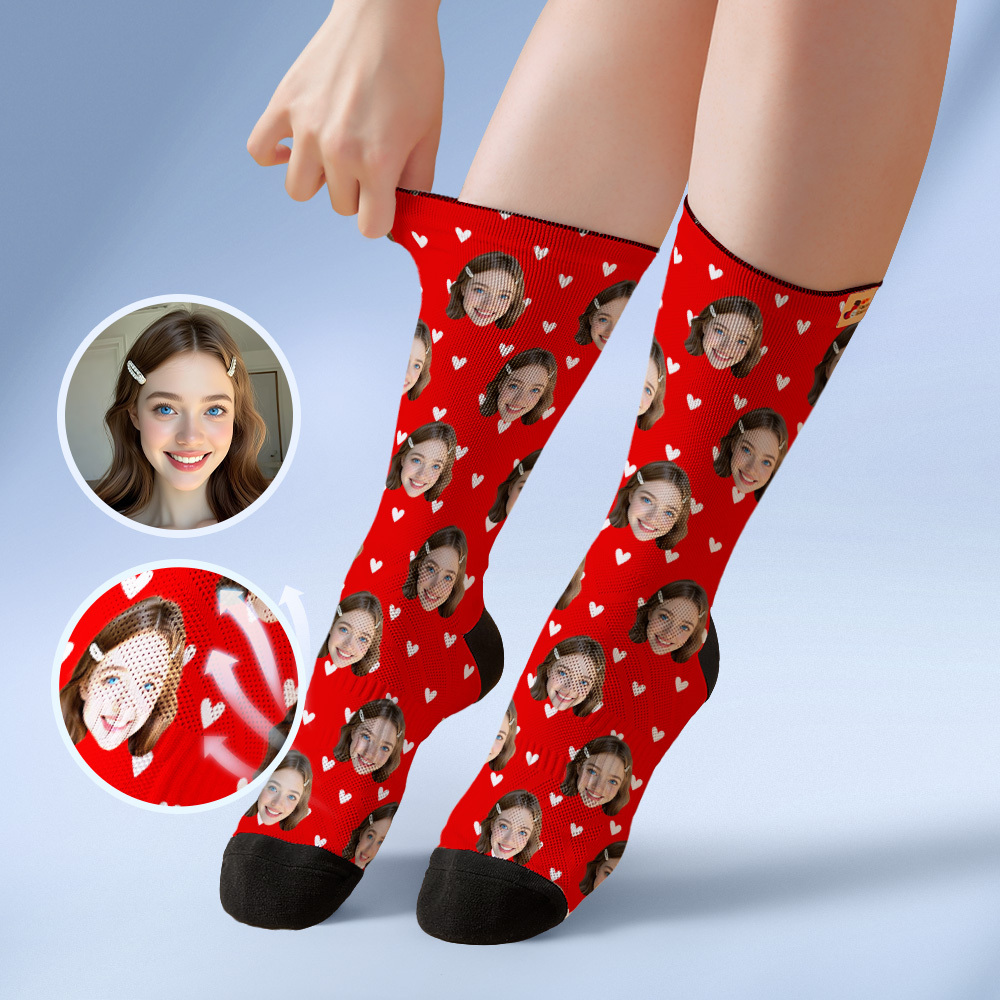 Calcetines Personalizados Con Cara De Corazón, Calcetines Personalizados Con Foto De Cara, Regalo Divertido, Calcetines Familiares Con Foto De Pareja. - santacalcetines