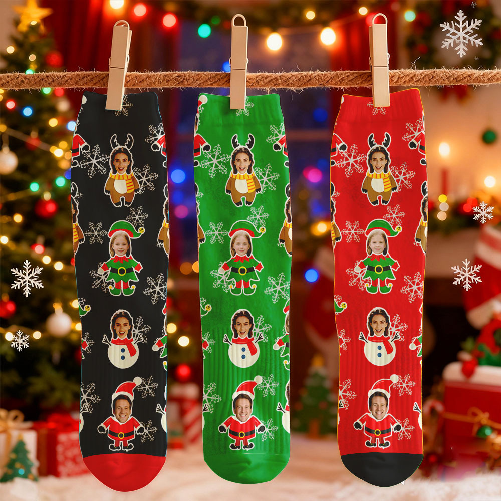 Calcetines Con Estampado De Cara Personalizado, Caja De Regalo Navideña, Luz, Diseños Personalizados, La Mejor Idea Para Regalar A Papá Noel. - santacalcetines