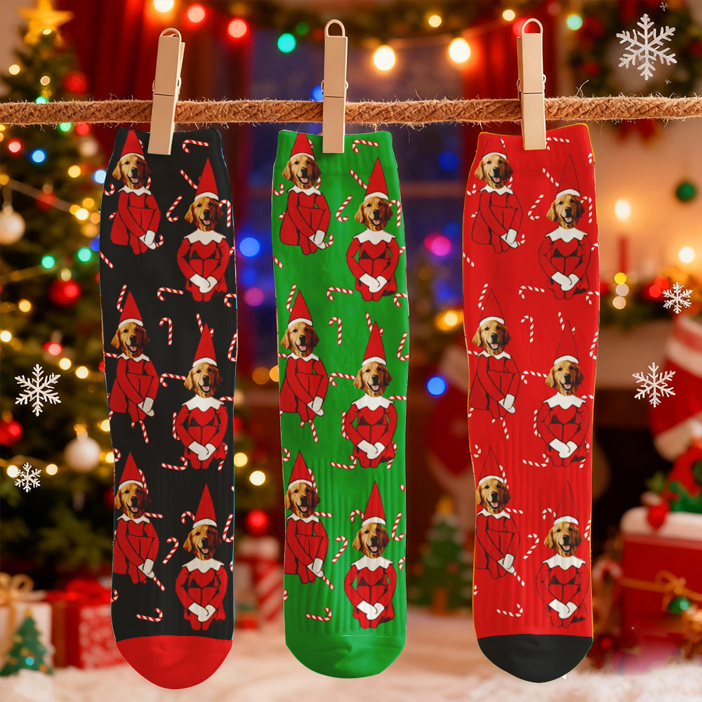 Calcetines Con Estampado De Cara Personalizado, Caja De Regalo Navideña, Luz, Diseños Personalizados, La Mejor Idea Para Regalar A Papá Noel. - santacalcetines