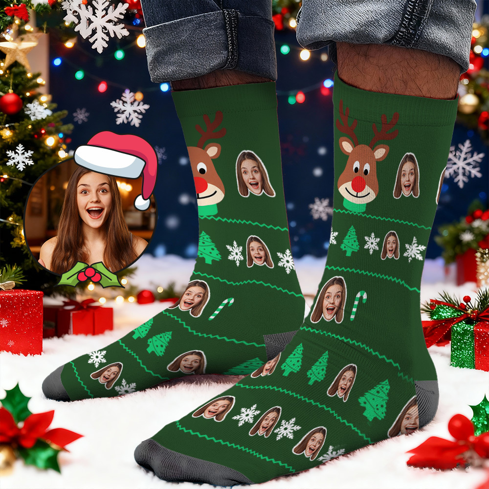 Calcetines Estampados Con Cara Personalizada Papá Noel Con Gafas De Sol Calcetines Con Cara Diseños Personalizados La Mejor Idea De Regalo De Papá Noel - santacalcetines