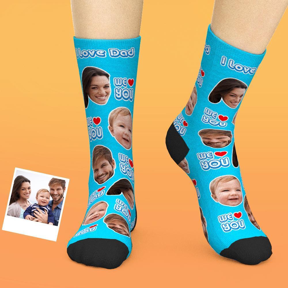Calcetines faciales personalizados agregan imágenes y nombran el regalo del día del padre: te amamos