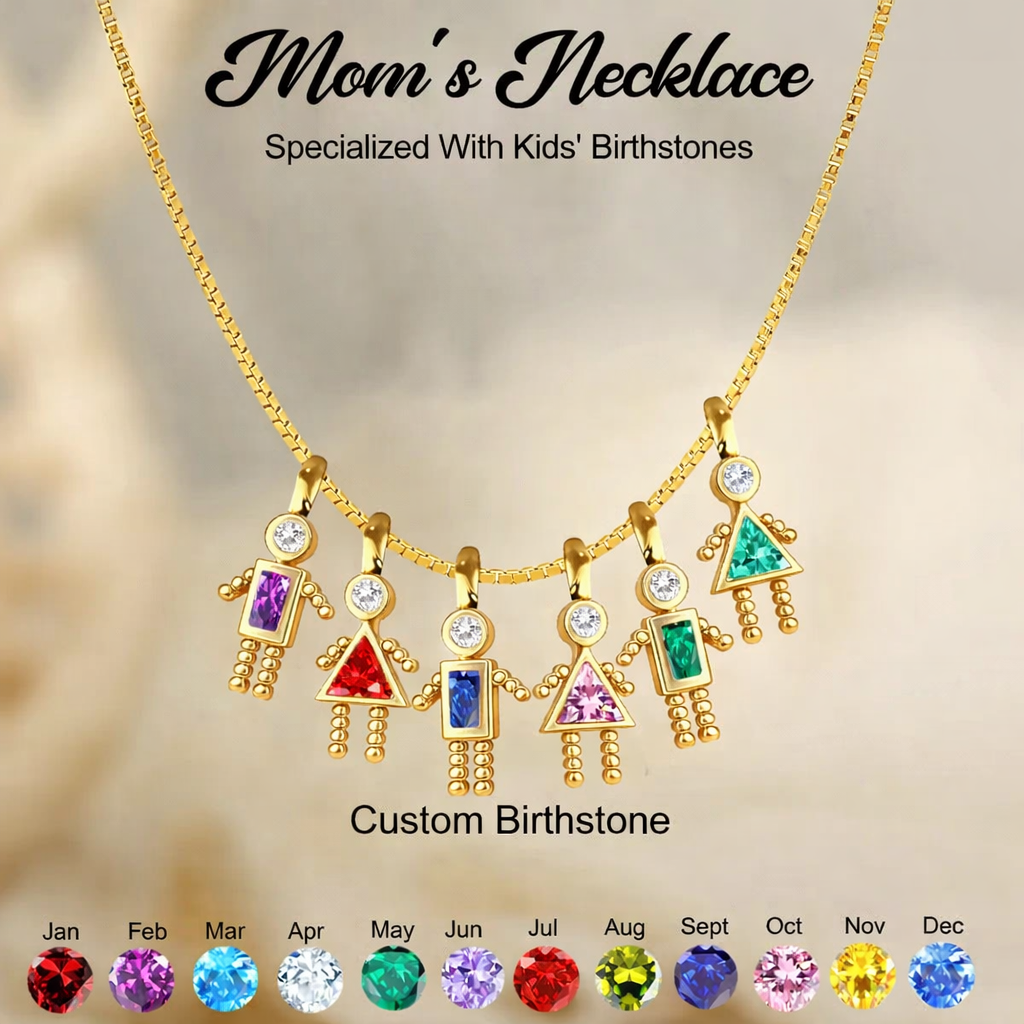 Collar Con Colgante Infantil Personalizado Con Piedra De Nacimiento, Regalo Para Mamá Y Abuela. - santacalcetines