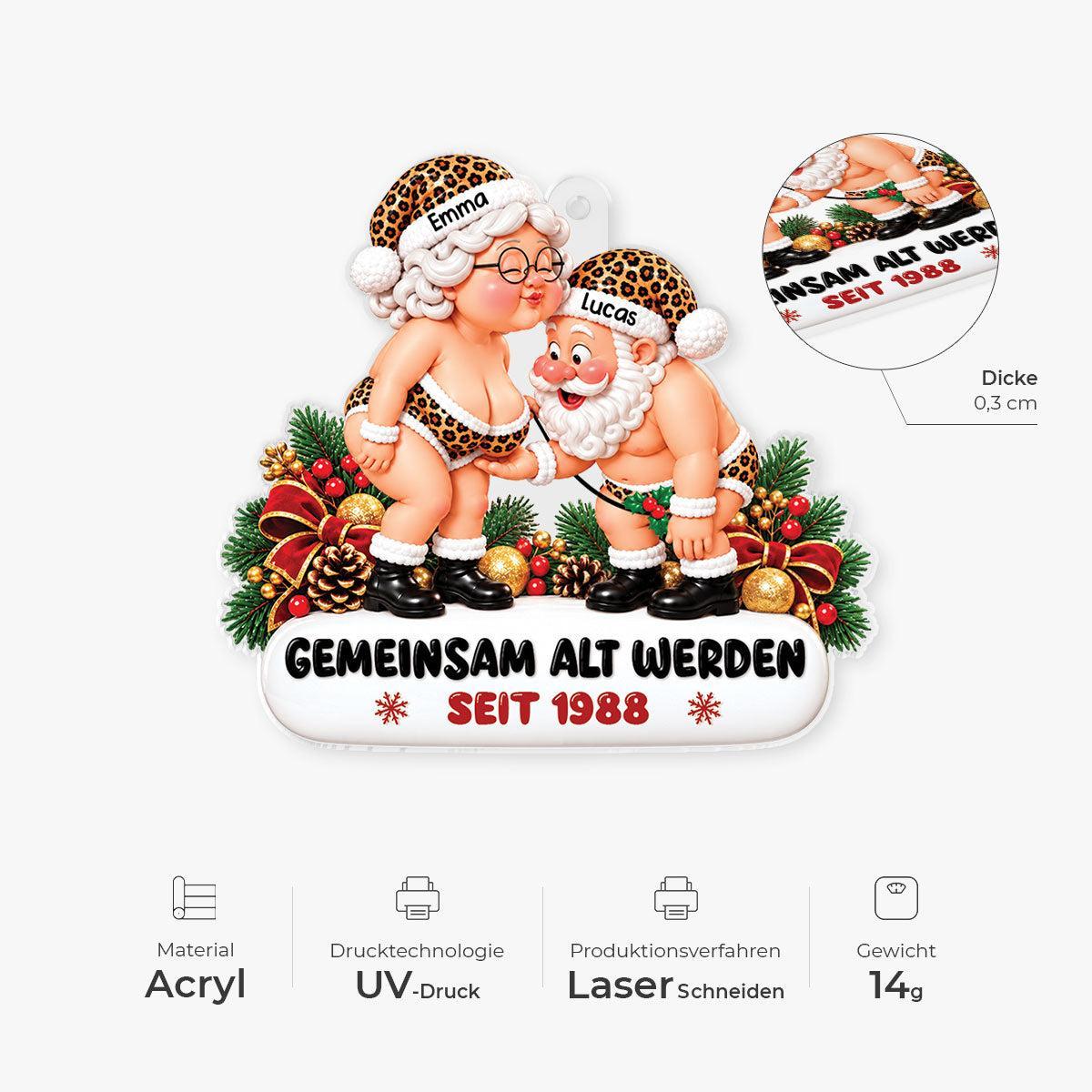 Personalized Couple Christmas Ornament 1988 Anniversary Gift – Leopard Print Santa & Mrs. Claus Figurine - santacalcetines