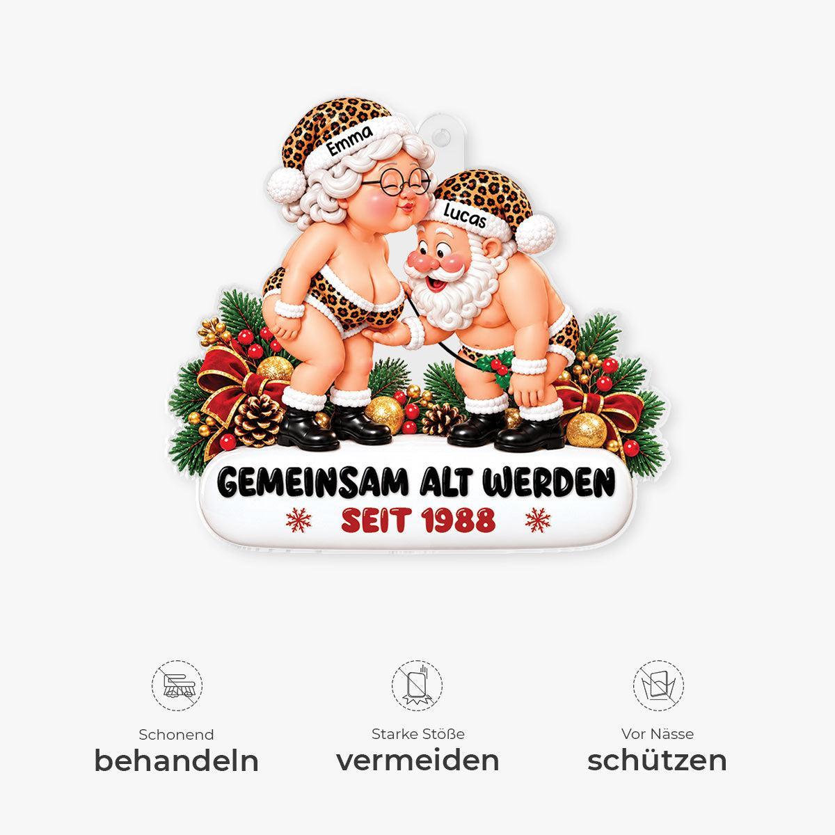 Personalized Couple Christmas Ornament 1988 Anniversary Gift – Leopard Print Santa & Mrs. Claus Figurine - santacalcetines