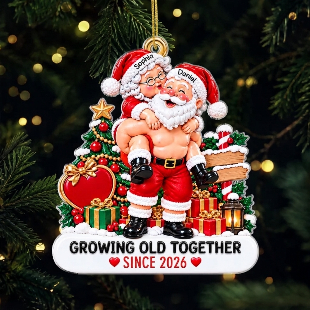 Adorno Personalizado De Pareja De Papá Noel - Decoración Del árbol De Navidad 'Envejeciendo Juntos' Para Parejas - santacalcetines