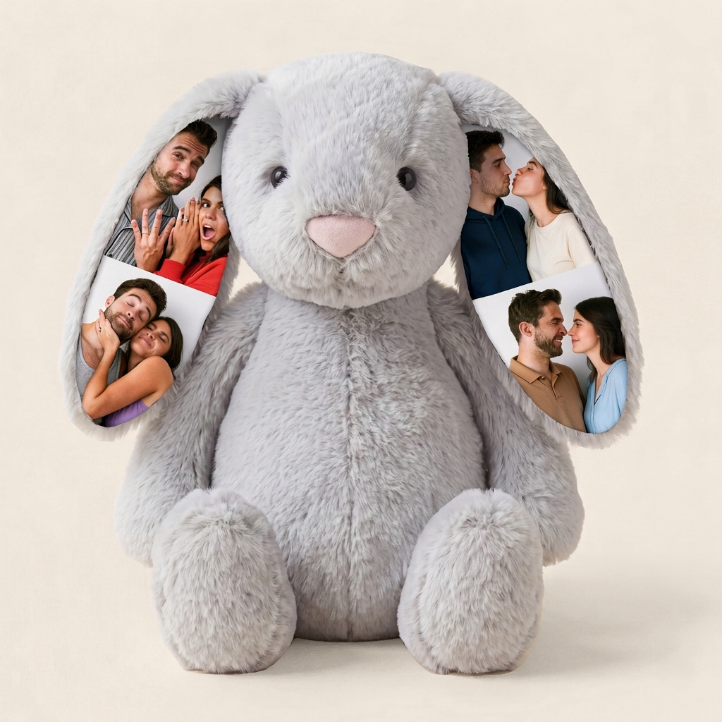 Foto Personalizada De Conejito De Peluche – Regalo Personalizado De Conejito Con Imagen Oculta En La Oreja Para Parejas, Regalos De Aniversario - santacalcetines